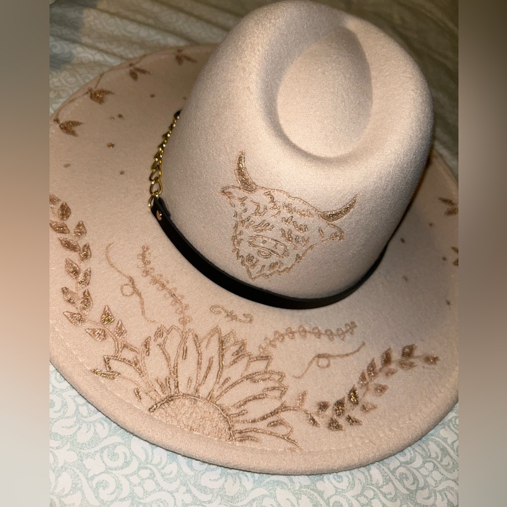 Custom Tan Highland Cow Felt Hat